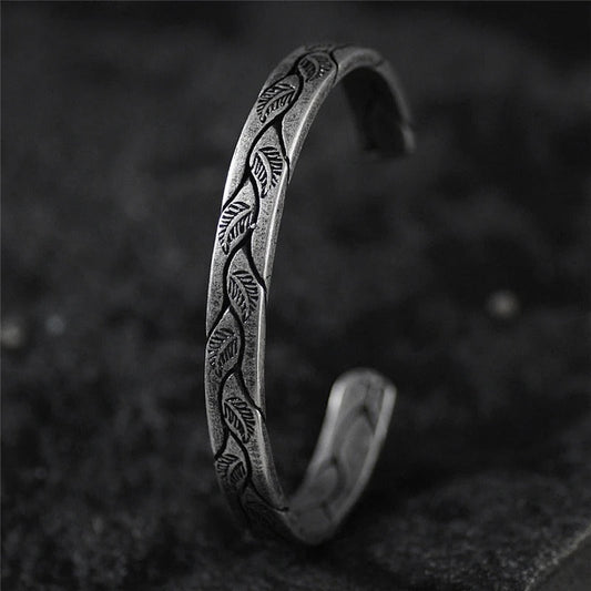 Vintage Silver Leaf Cuff Bracelet-Mialla Jewelry