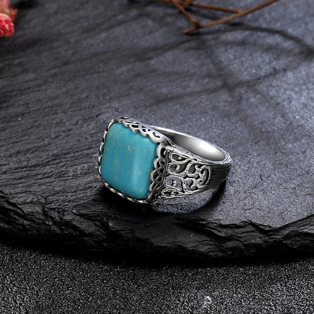 Vintage Turquoise Accent Silver Ring-Mialla Jewelry