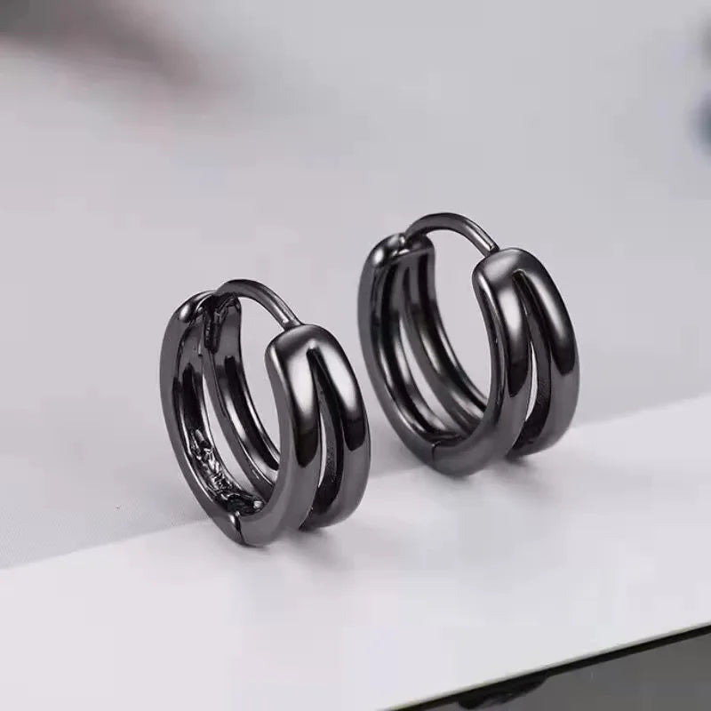 Vintage Black Double Hoop Earrings-Mialla Jewelry