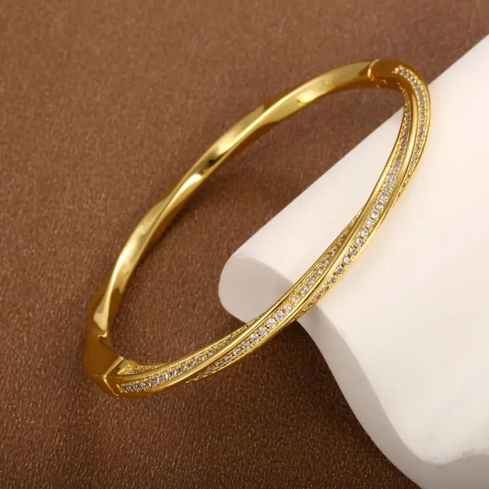 Gold Sleek Double Row Crystal Bracelet-Mialla Jewelry