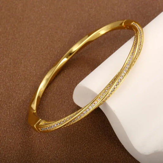 Gold Sleek Double Row Crystal Bracelet-Mialla Jewelry