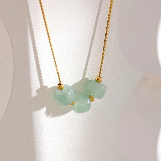 Vintage Gold Soft Green Stone Necklace-Mialla Jewelry