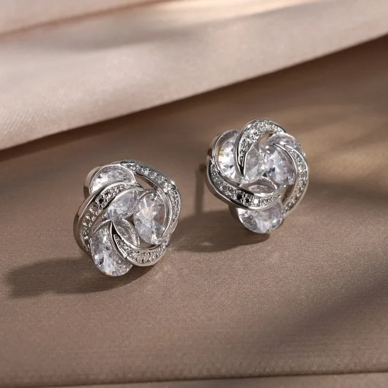 Silver Intertwined Sparkle Stud Earrings-Mialla Jewelry