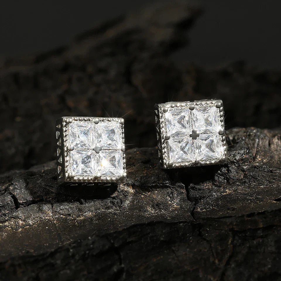 Vintage Silver Square Crystal Earrings-Mialla Jewelry