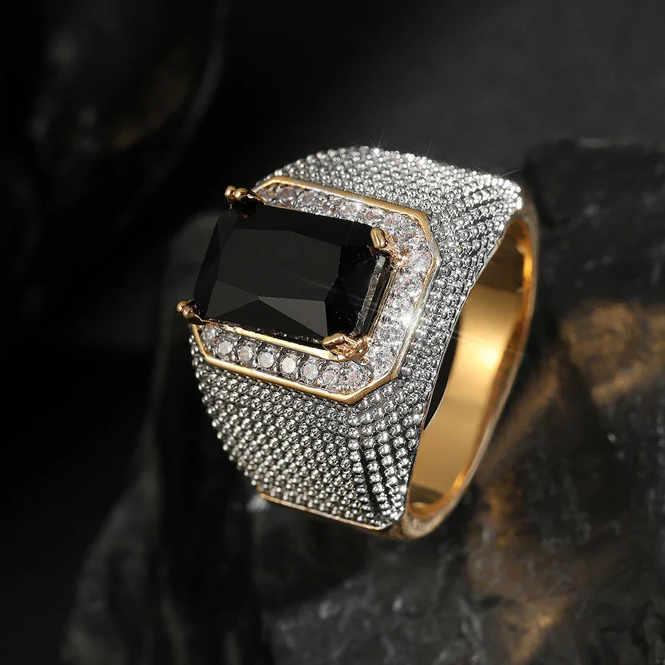 Gold & Silver Black Gem Ring-Mialla Jewelry