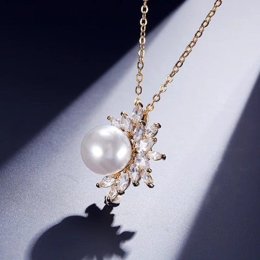 Vintage Gold Pearl Petal Necklace-Mialla Jewelry
