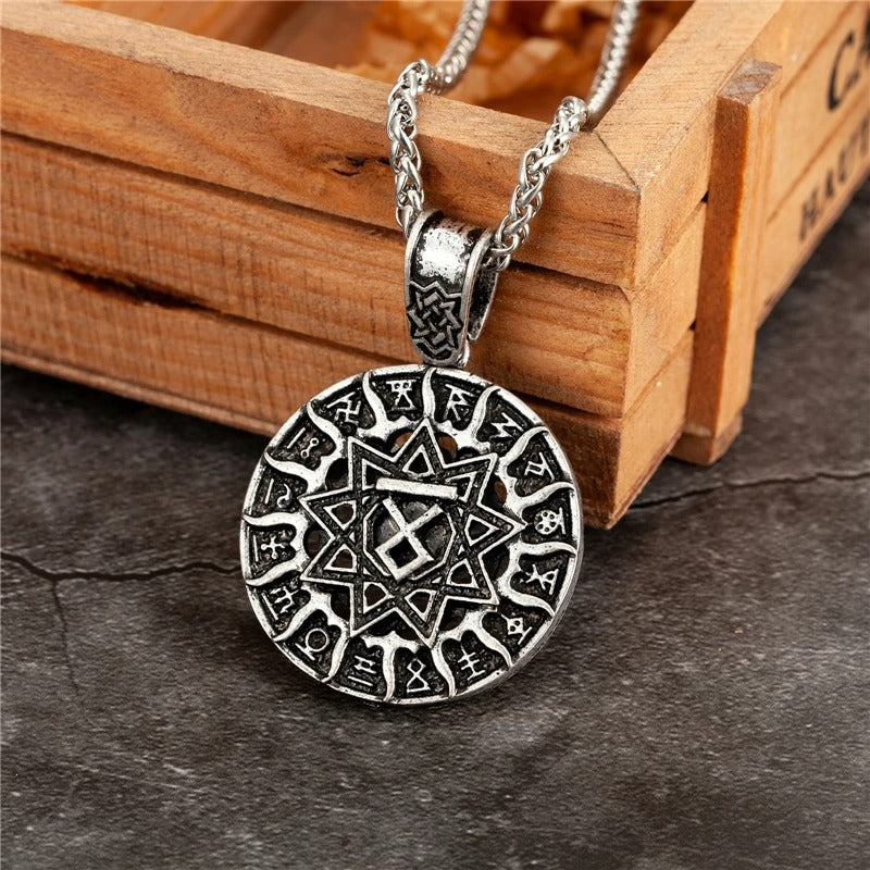 Vintage Silver Rune Star Pendant Necklace-Mialla Jewelry