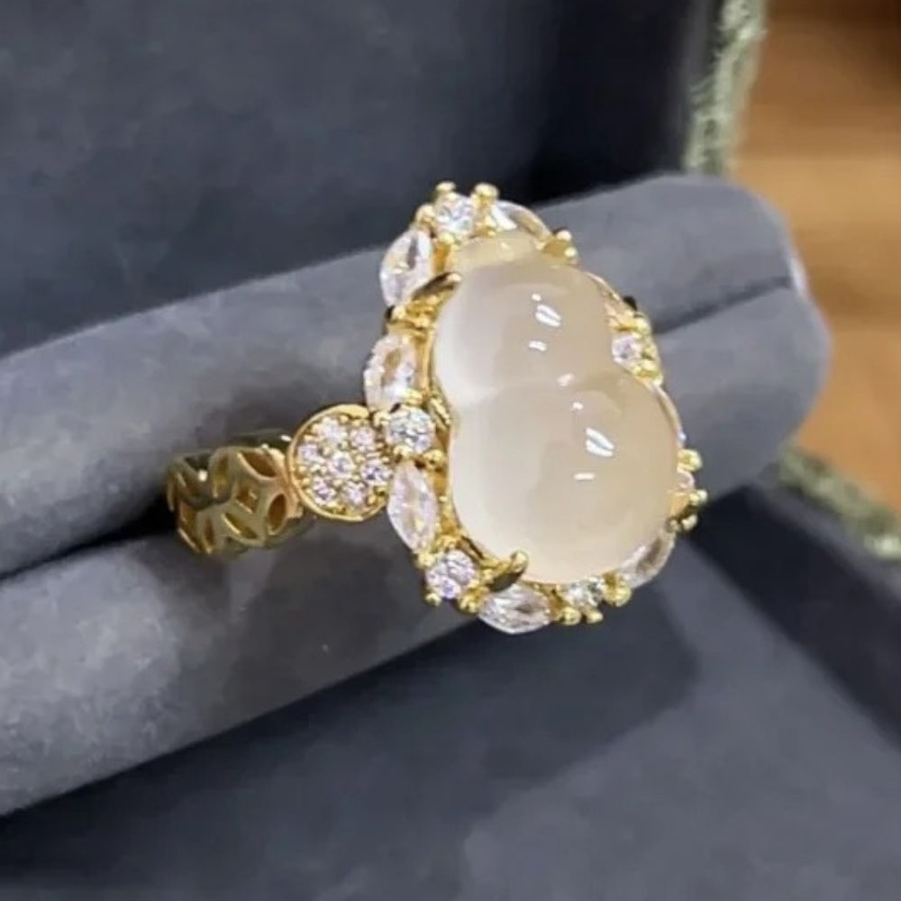 Timeless Gold & Moonstone Oval Cluster Diamond Ring-Mialla Jewelry