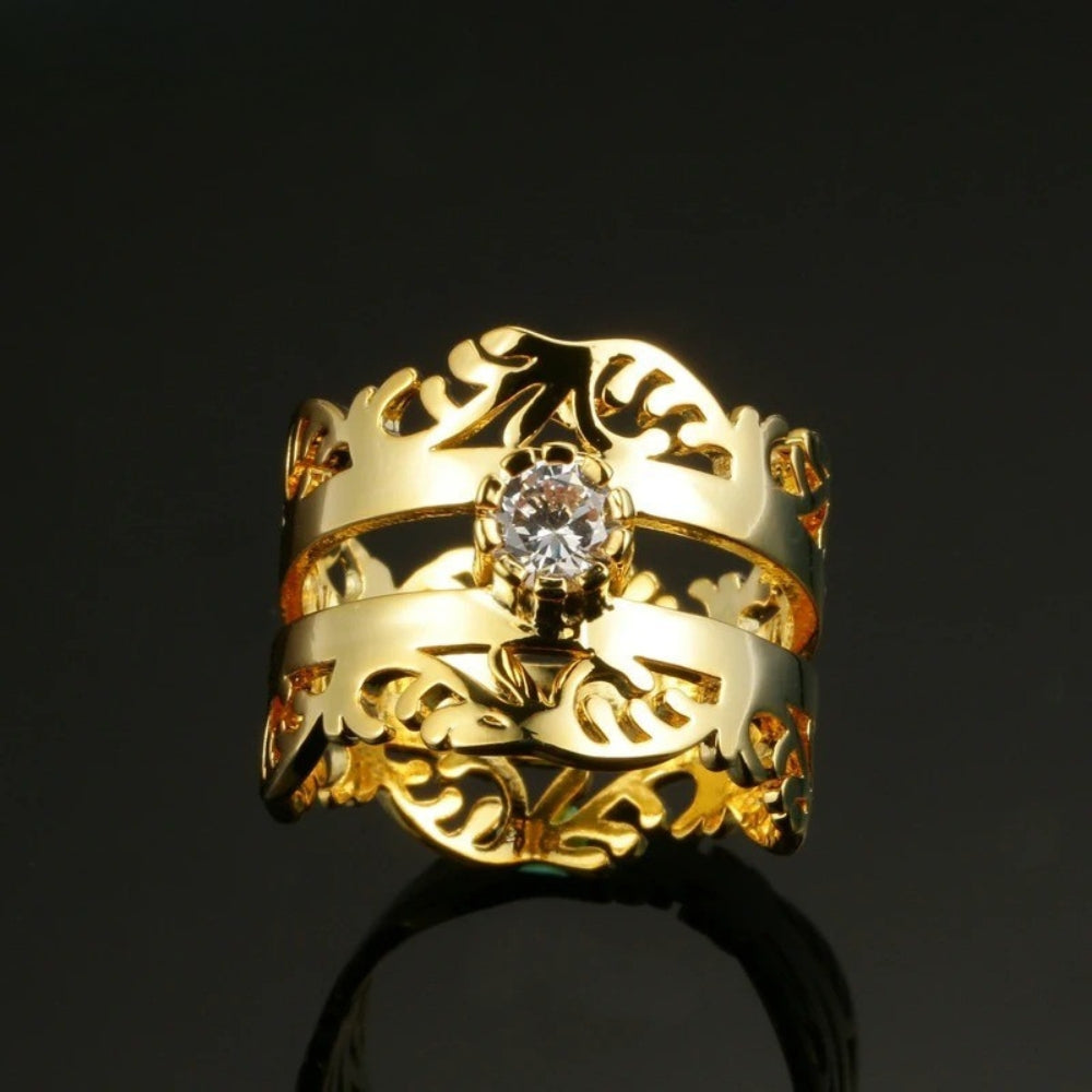 Antique-Style Gold Openwork Floral Ring-Mialla Jewelry