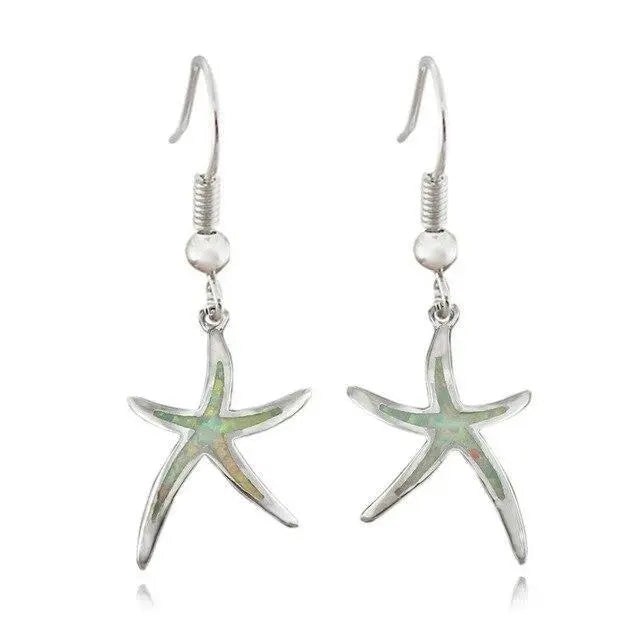 Starfish earrings made of opal and silver-Mialla Jewelry