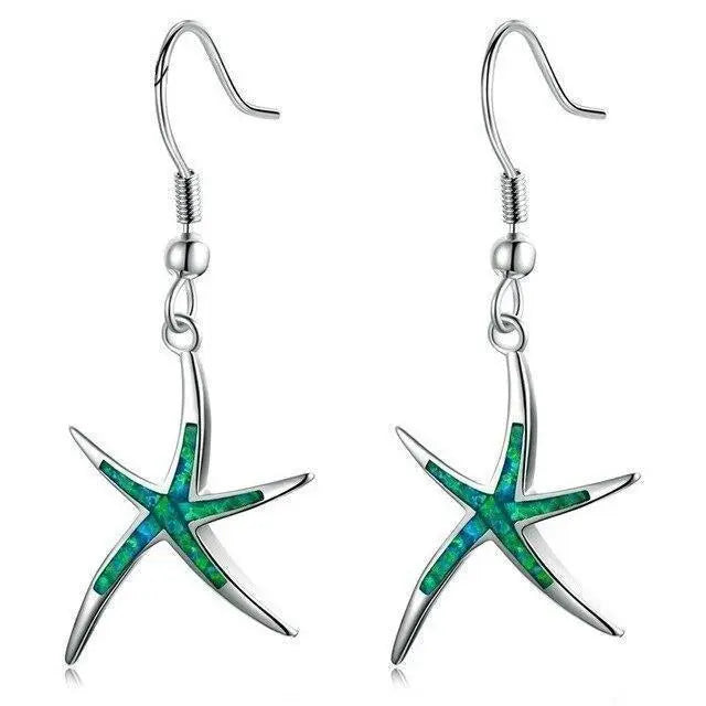 Starfish earrings made of opal and silver-Mialla Jewelry
