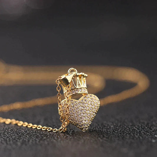 Crown Heart Zircon Necklace in Gold-Mialla Jewelry